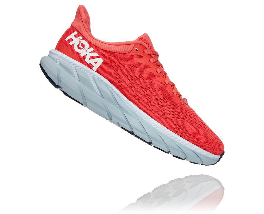 Hoka One One Womens Running Shoes - Clifton 7 - Red/White - SOAR06872